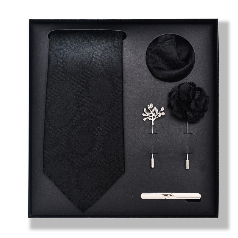 2024-es új divatos, divatos nyakkendő, üzletember, divatos tiszta színű, csíkos kesudió nyakkendő, 6 részes díszdobozban négyzet alakú sál nyakkendőkapcsos mellszett_voghion.com