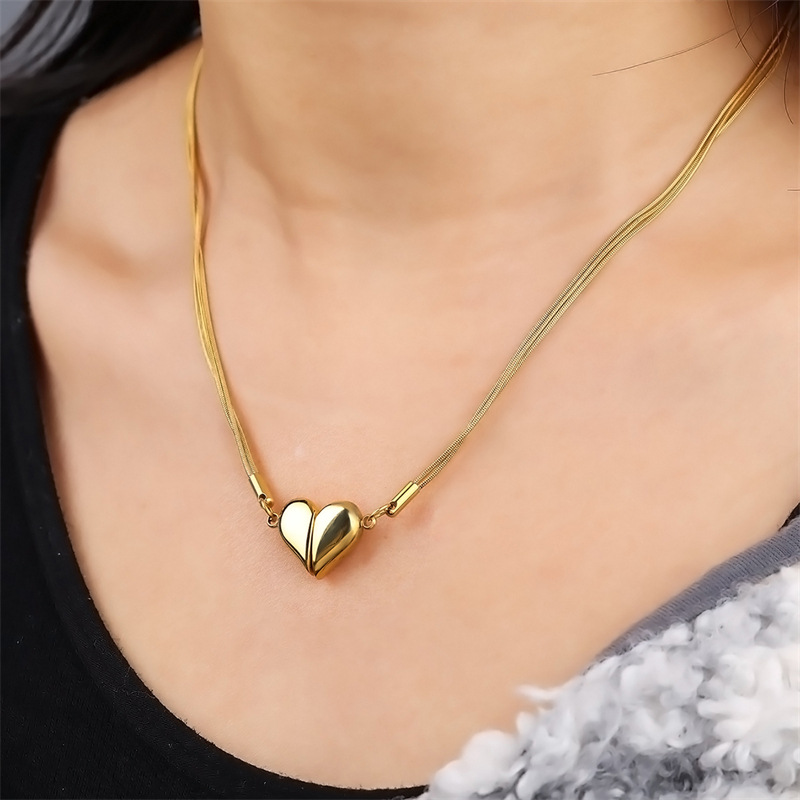 17g Weight Pendant Necklace Classification 1 Piece Quantity Holiday Occasion Stainless Steel, Titanium Steel Material Heart Shape Pattern Women's Gender Plating Design Cute, Sweet Style Heart Shape Stainless Steel Titanium Steel Cute Sweet Pendant Necklace 7