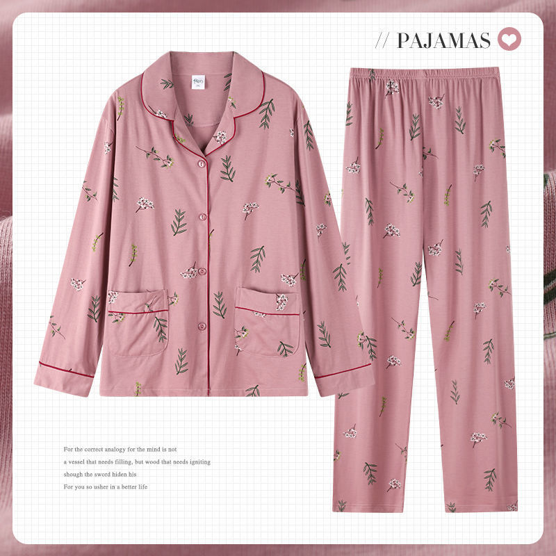 Mamá Pijamas Mujer primavera y otoño 100% algodón más tamaño pantalones de manga larga de mediana edad y ancianos otoño traje de desgaste para el hogar al aire libre