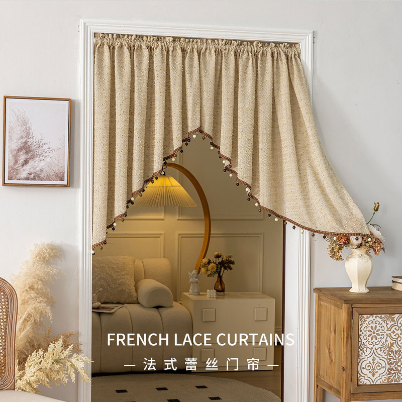 French Retro Small Fragrance Style Triangular Door Curtain Brown Bead Lace Rod Door Curtain Half Curtain French Retro Small Fragrance Style Triangular Door Curtain Brown Bead Lace Rod Door Curtain Half Curtain