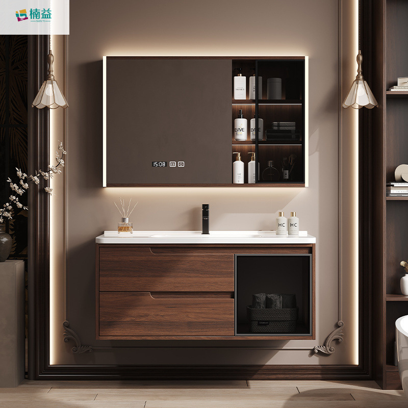 Nanyi Chinese-Style Walnut Bathroom Cabinet Combination Bathroom Ceramic Integrated Basin Wash Basin Washstand Cabinet