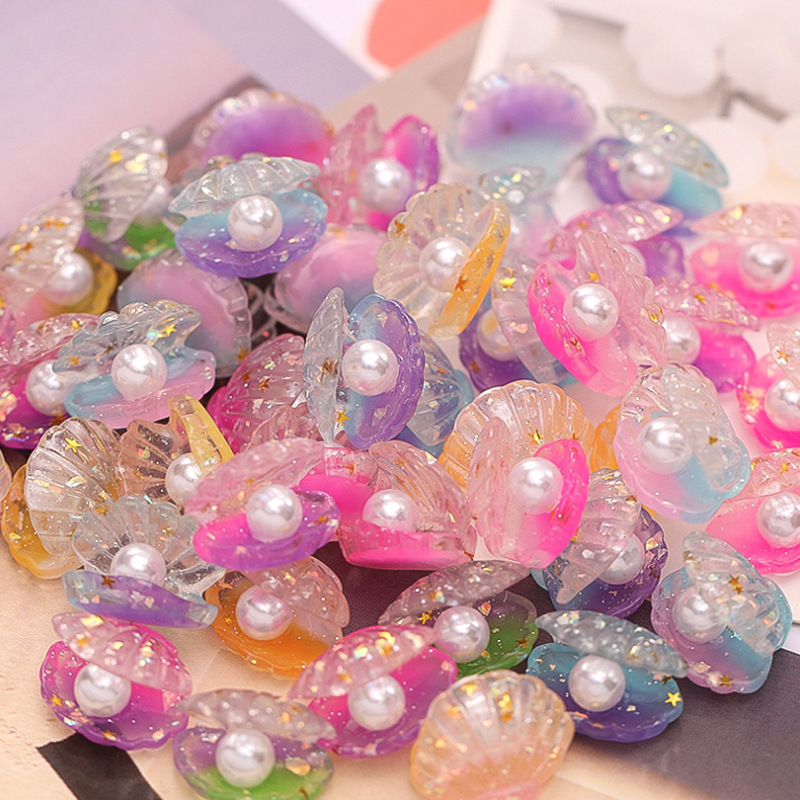 Three-dimensional luminous fine flashing pearl shell simulation miniature ornaments children's handmade toys gifts resin jewelry wholesale