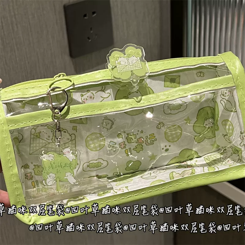 桔沐臻 Double-layer high quality cute genuine handheld pencil case, cat