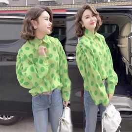 大码女装2-300斤胖mm时尚洋气新款波点POLO领衬衫女长袖小众上衣