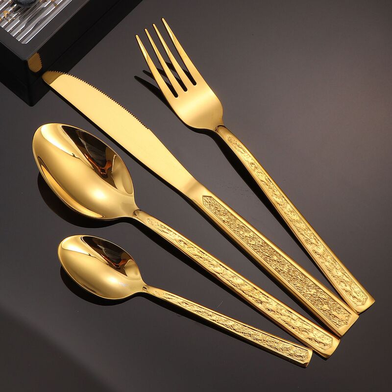 High-End Creative Embossed Rock-Pattern Stainless Steel Cutlery Hotel Western Tableware Steak Knife and Fork Dessert Spoon Cross-Border High-End Creative Embossed Rock-Pattern Stainless Steel Cutlery Hotel Western Tableware Steak Knife and Fork Dessert Spoon Cross-Border