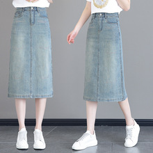 广州新塘高端品牌牛仔半身裙女2024新款夏季薄款中长款过膝直筒裙
