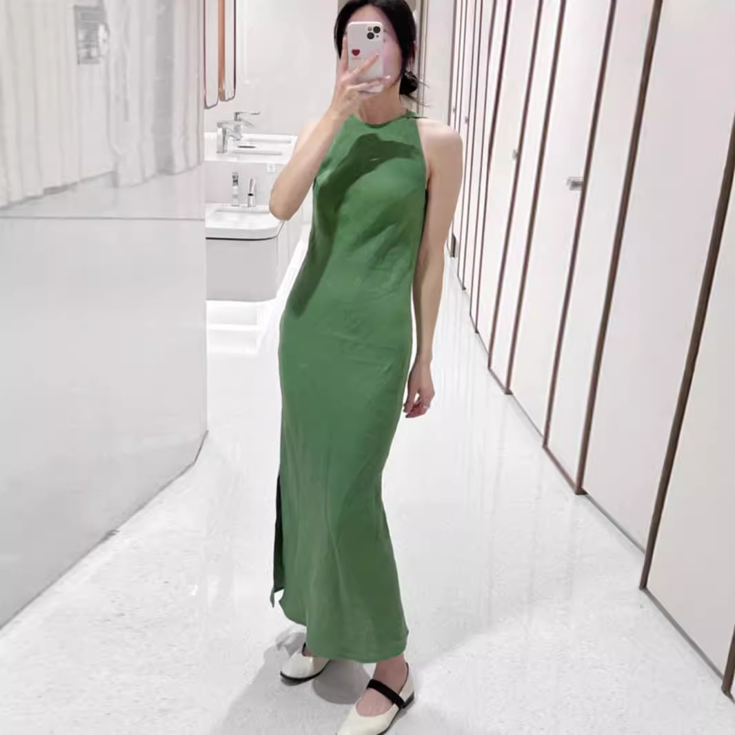 现货 松弛有度_ 亚-麻纯色度假设计感显瘦显身材连衣裙2024夏裙子