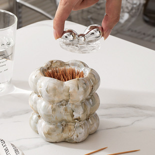 Light Luxury High-End Ceramic Toothpick Holder Hotel Restaurant Table Dental Floss Jar High-End Creative Simple Cotton Swab Storage Box