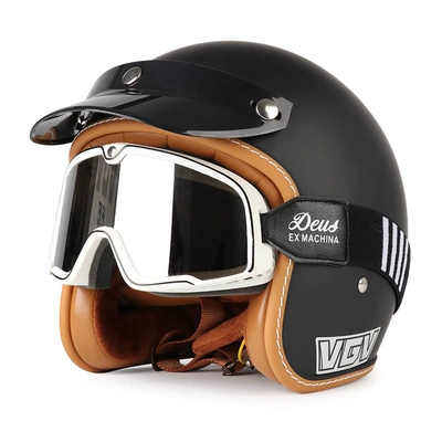 Motosiklet dəbilqələri – Universal Safety Helmet for Men - m-yahei-black-and-white-striped-goggles-free-hat-brim-face-towel