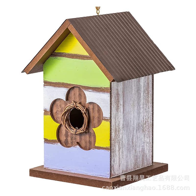 户外木质鸟笼 创意悬挂式喂鸟器 庭院圆林鸟类鸟窝蜂鸟喂食器