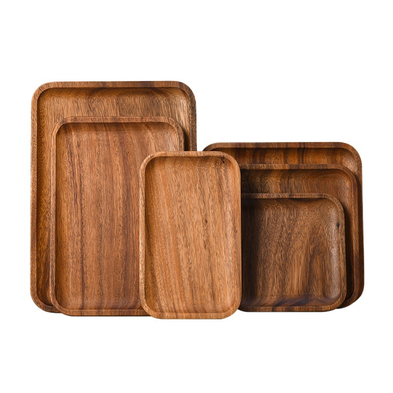 Bandeja rectangular de madera maciza de nuez, bandeja pequeña, bandeja de té, bandeja de café de madera de acacia, bocadillos, bandeja de frutas secas, plato plano