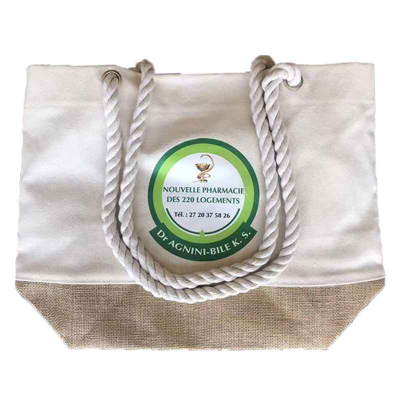Comercio exterior impresa LOGO tela de mano algodón estilo de empalme tela bolsa de compras nueva bolsa de almacenamiento de viento simple