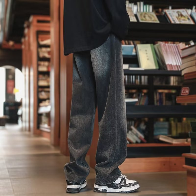 American High Street Jeans para hombre otoño nuevo estilo suelto casual pantalones de pierna recta pie cremallera pantalones de diseño sin bordes