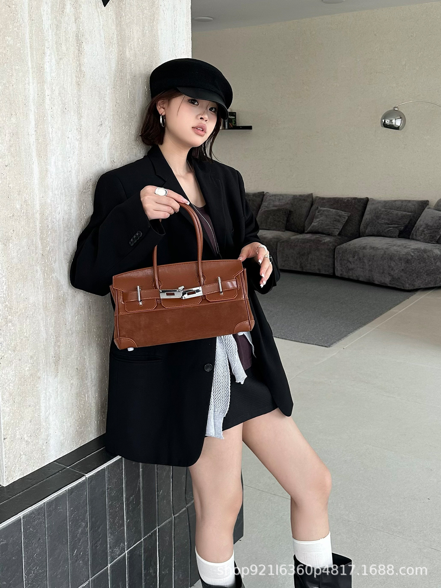 2026 New Suede Leather Birkin Bag with a High-End Feel, Color-Contrast Design, Large Capacity, Handheld, Shoulder, and Crossbody Bag