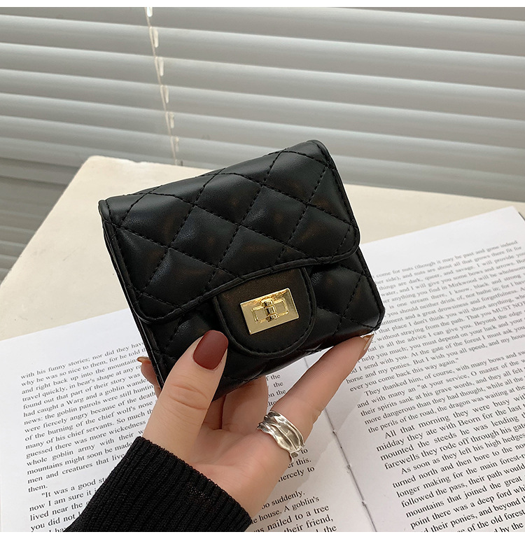 Short Money Clip Embroidered Thread Rhombic Wallet Korean Version Pu Coin Purse Fashion Card Bag Folding Bag display picture 6