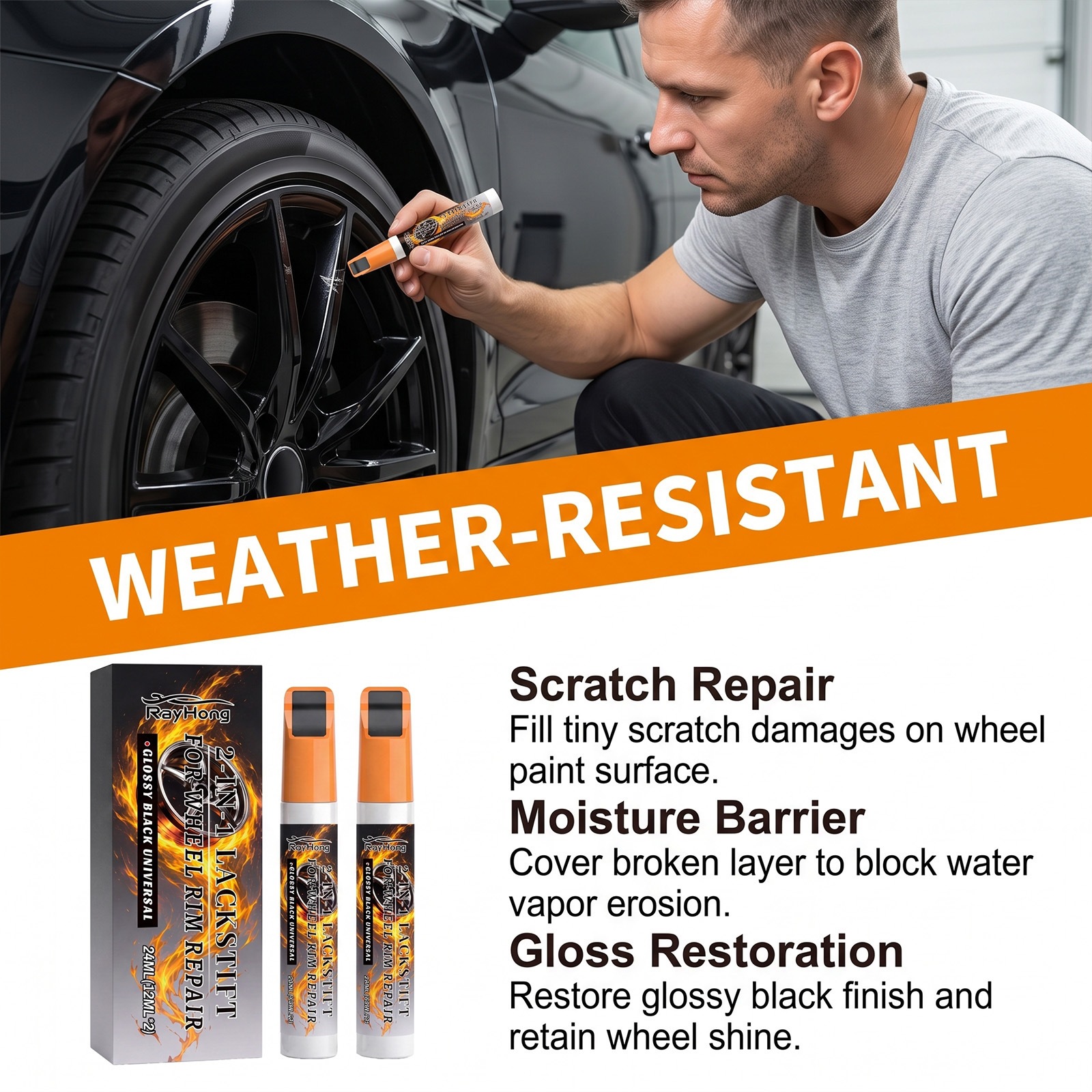 RAYHONG Wheel Scratch Repair Pen - Cleans, Removes Stains, Enhances Shine, Covers Scratches, Prevents Oxidation, Car Beauty and Maintenance