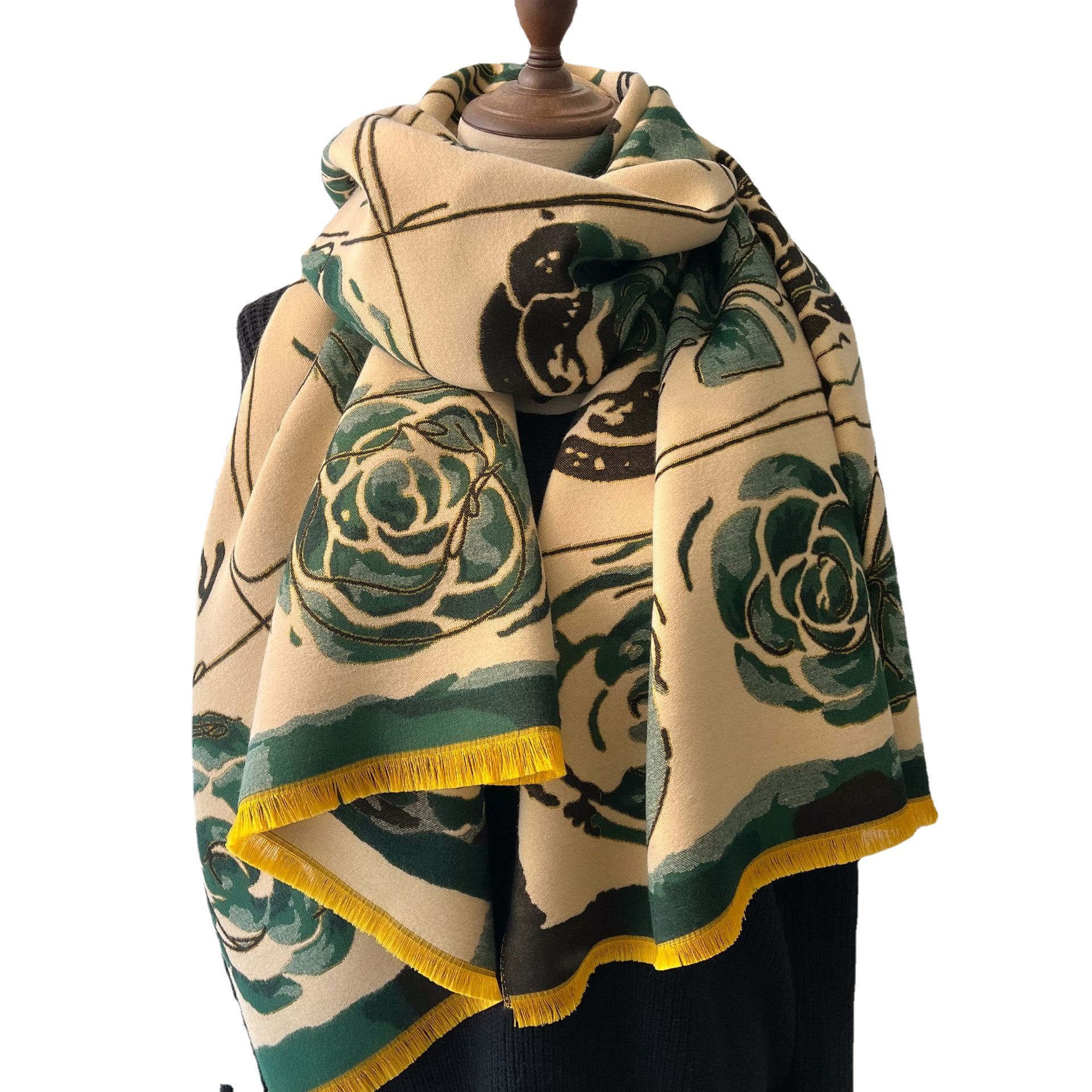 2022 otoño y el invierno de la bufanda Cachemira imitación femenina Rosa patrón cuello caliente moda Joker largo cepillado chal