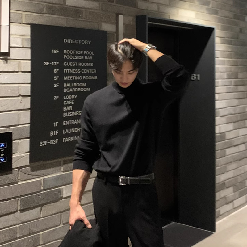 양털 모크 칼라베이스 셔츠 남자 가을 겨울 코트 세트 기모 성숙하고 꾸준한 남자 긴팔 티셔츠