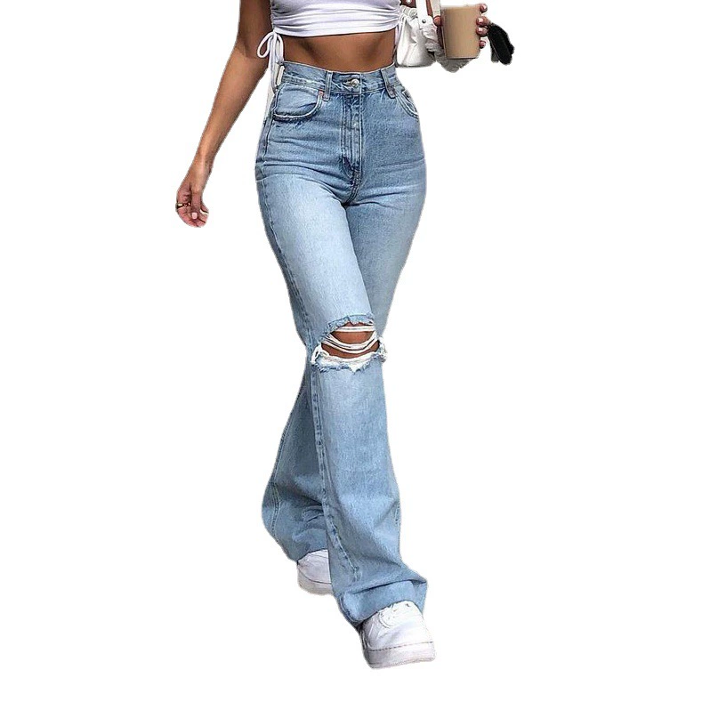Джинсы женские denim, джинсы с высокой талией, рваные, широкий крой, разноцветные (S–XXL)