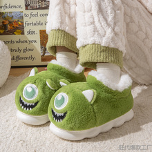 可爱大眼仔棉拖鞋女士冬季加绒保暖室内家居厚底情侣高帮批发包邮