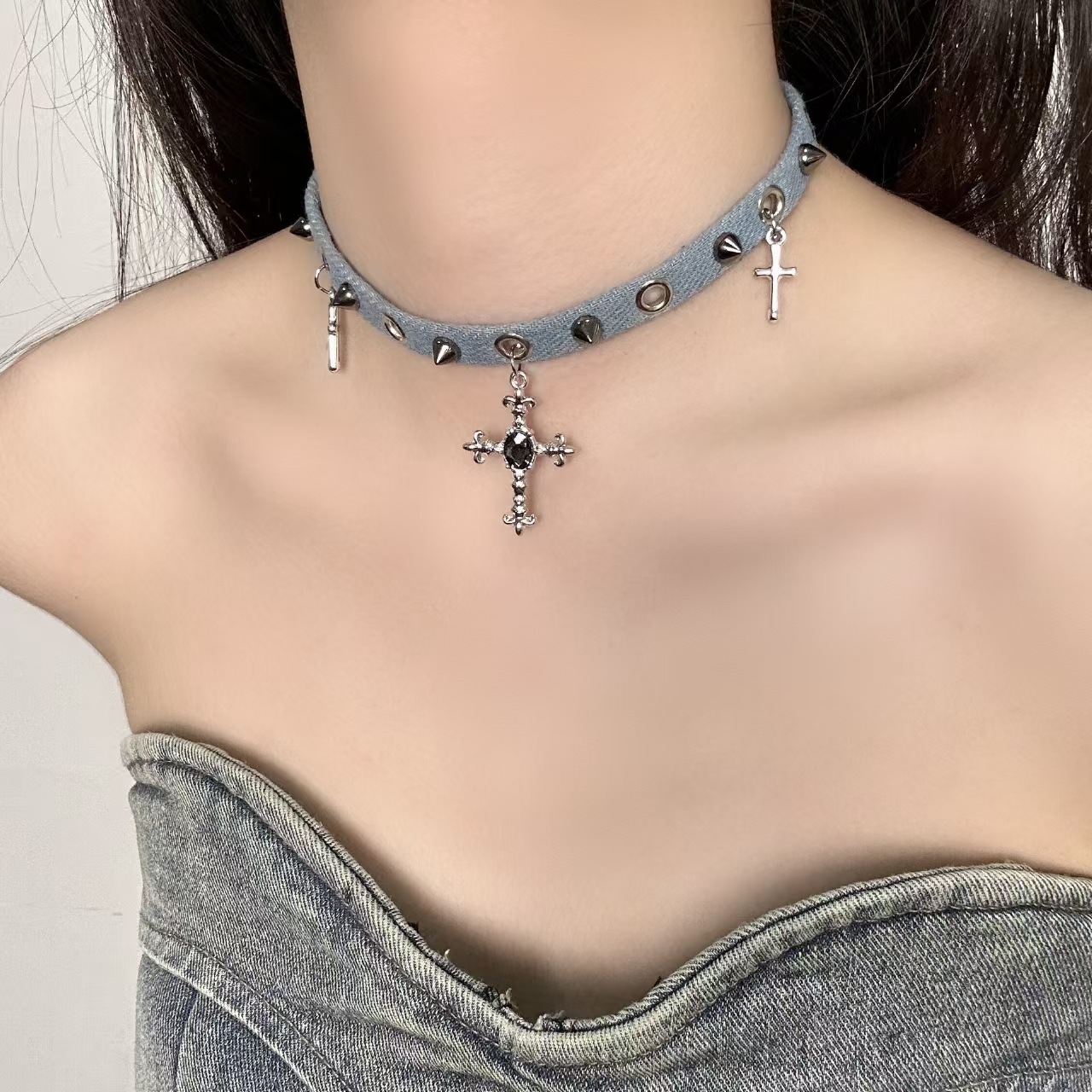 Vente directe d'usine : ceinture fantaisie, collier en acier titane pour femme, style disco/boîte de nuit, chaîne clavicule._voghion.com
