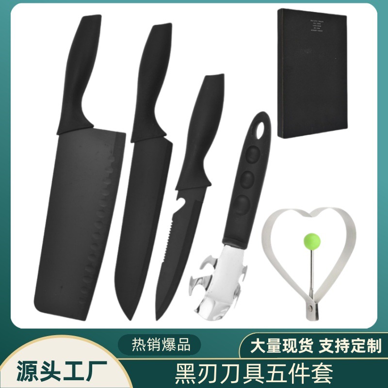 주방 칼, 과일 칼, 오믈렛 프라이팬, 필링 핫 세일 칼 세트를 위한 맞춤형 스테인레스 스틸 블랙 블레이드 5피스 세트