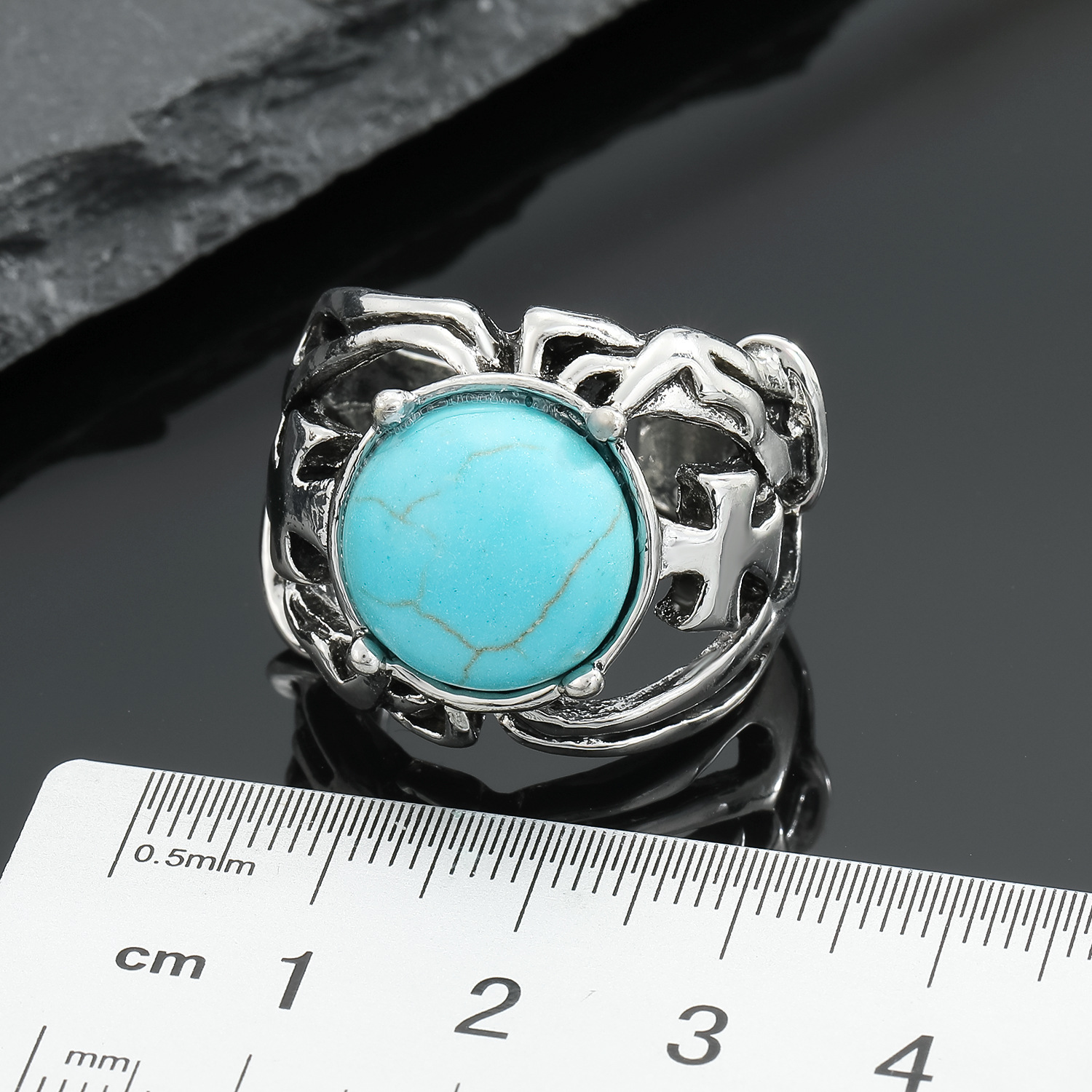 retro trend punk ring resin texture sapphire open ring