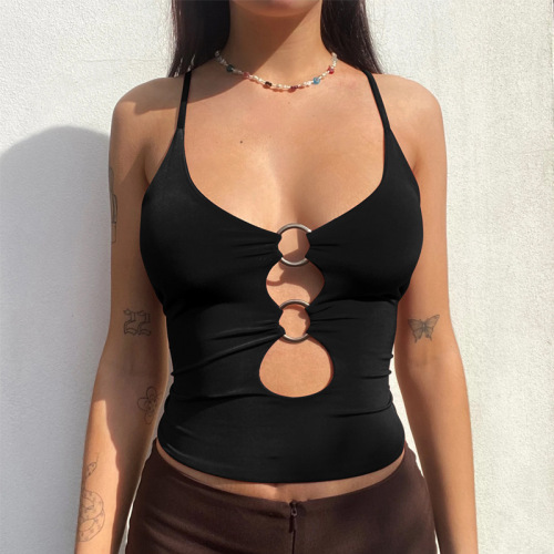 European and American Cross-Border Women's Clothing  New Spring Fashion Front-Cutout Navel-Exposing Slim-Fit Camisole Wholesale from Manufacturer