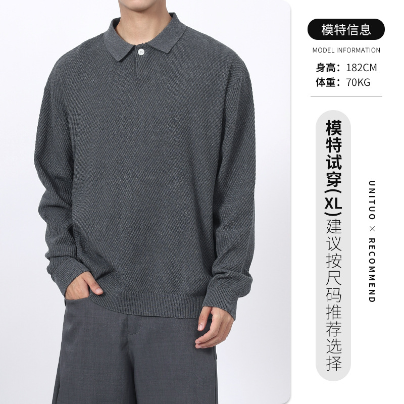 Lacer americano hombre casual versátil camiseta de punto otoño invierno con solapa polo camiseta de manga larga suéter de hombre chaqueta superior
