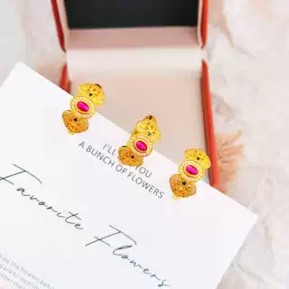 铜合金小众设计感宫廷风仿真金镶嵌花丝如意指环金店同款结婚首饰