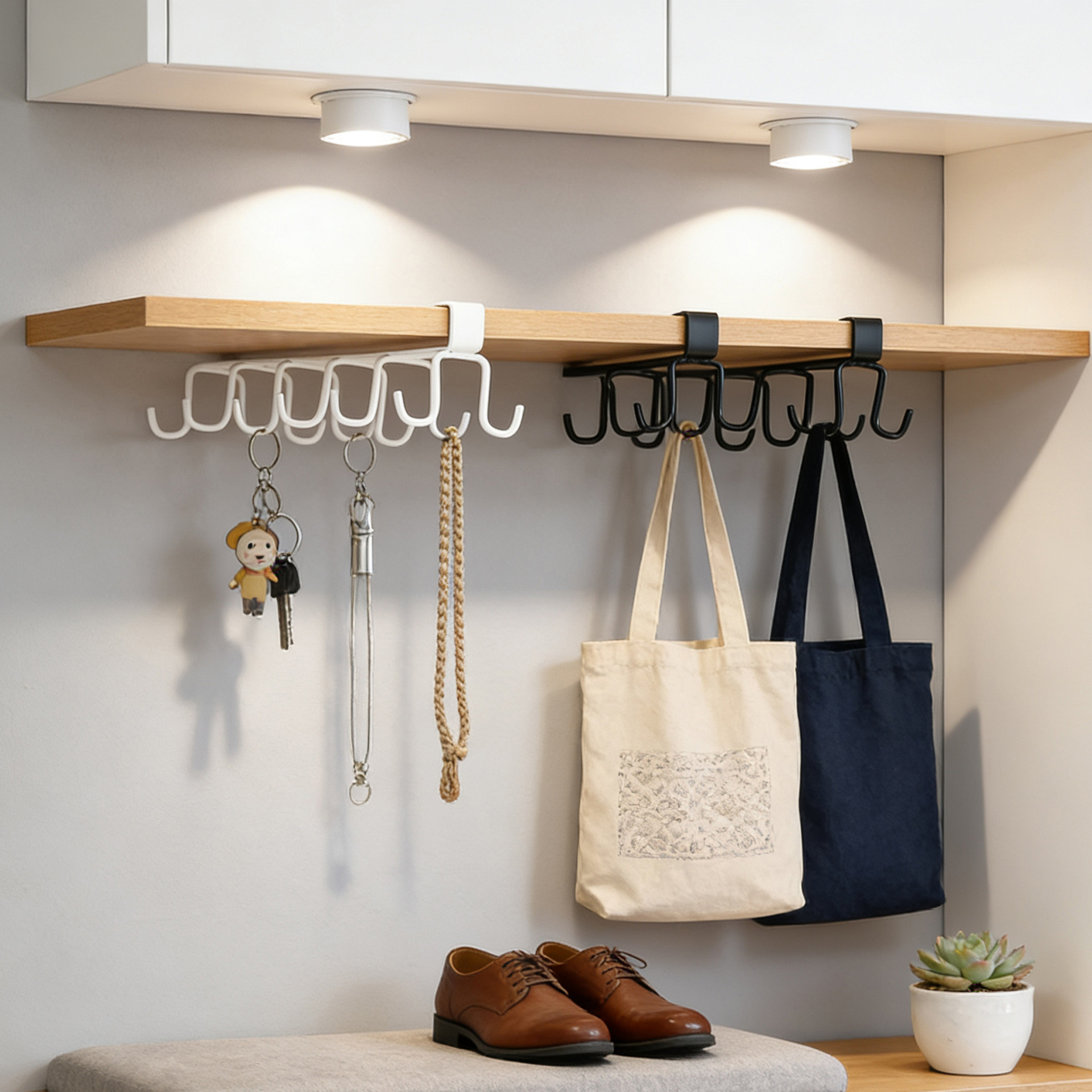 Wrought Iron Cabinet Storage Rack, Multifunctional Hanging Movable Wardrobe Organizer, Kitchen Traceless Nail-Free Hook