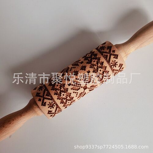 Roller Beech Rolling Pin Laser Engraved Pattern Rolling Pin, Internet Popular Style, Floral Pattern, Ideal for Baby Food and Pastries