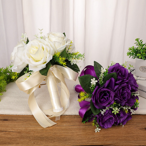 Western wedding bouquet silk flower artificial rose hand bouquet small size new style forest bride hand bouquet 