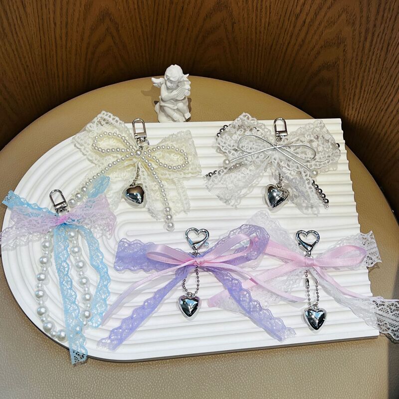 Korean-Style Ins Niche Pearl Lace Bow Pendant DIY Fashion High-Quality Texture Bag Car Keychain Accessory