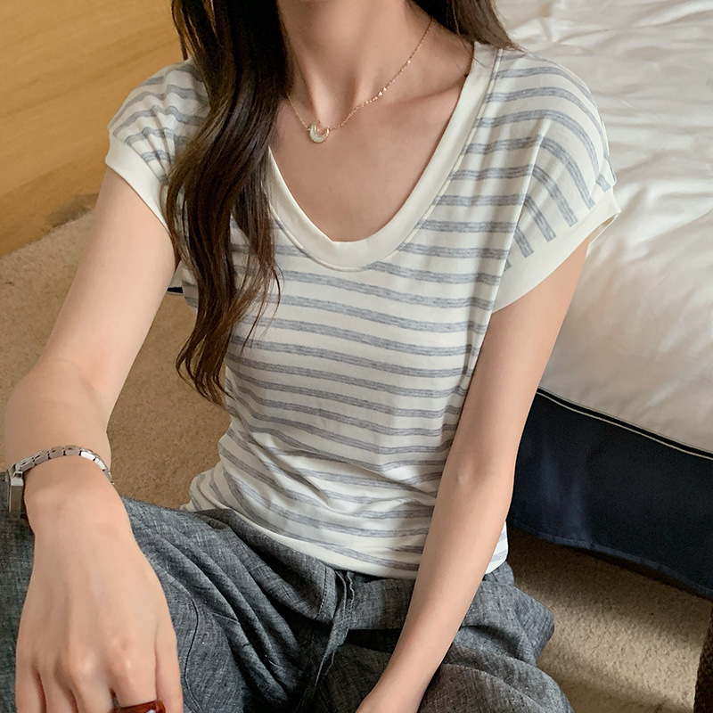 Sen Island Silk Wool Short Sleeve Modal Women's Flutter Sleeve U-Neck T-Shirt Petite Design Versatile Base Layer Top Sen Island Silk Wool Short Sleeve Modal Women's Flutter Sleeve U-Neck T-Shirt Petite Design Versatile Base Layer Top