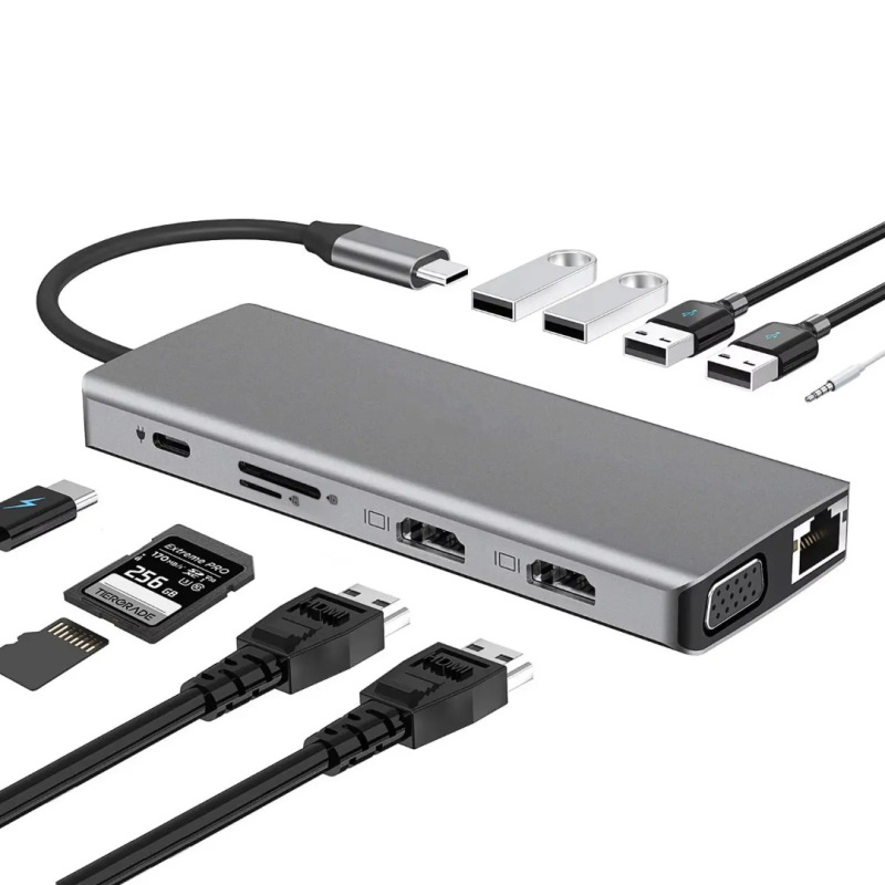 Typec Docking Station Dual HDMI Different Display Vga Same Screen Twelve-In-One Mobile Phone Laptop Gigabit Docking Station
