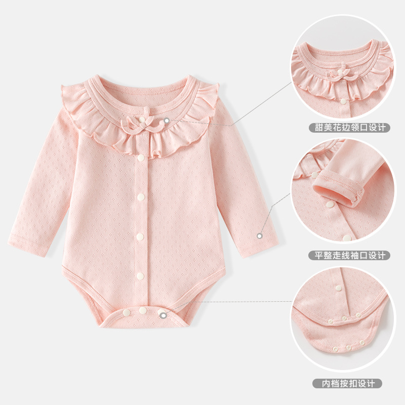 Baby Romper Spring and Autumn Sweet Jacquard Pure Cotton Crawling Suit Princess Style Baby Girl Clothes Newborn One-Year-Old Romper