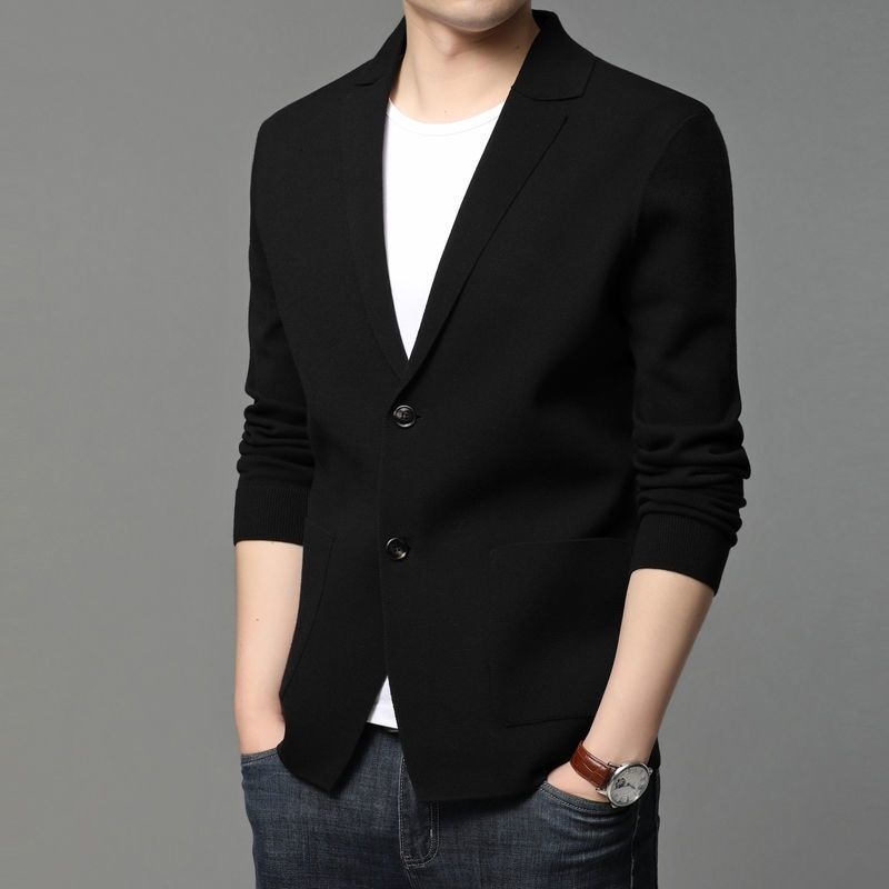 2025 Spring and Autumn Men's Knitted Sweater Jacket Korean Style Small Blazer Solid Color Cardigan Stylish Men's Suit Outerwear 2025 Spring and Autumn Men's Knitted Sweater Jacket Korean Style Small Blazer Solid Color Cardigan Stylish Men's Suit Outerwear