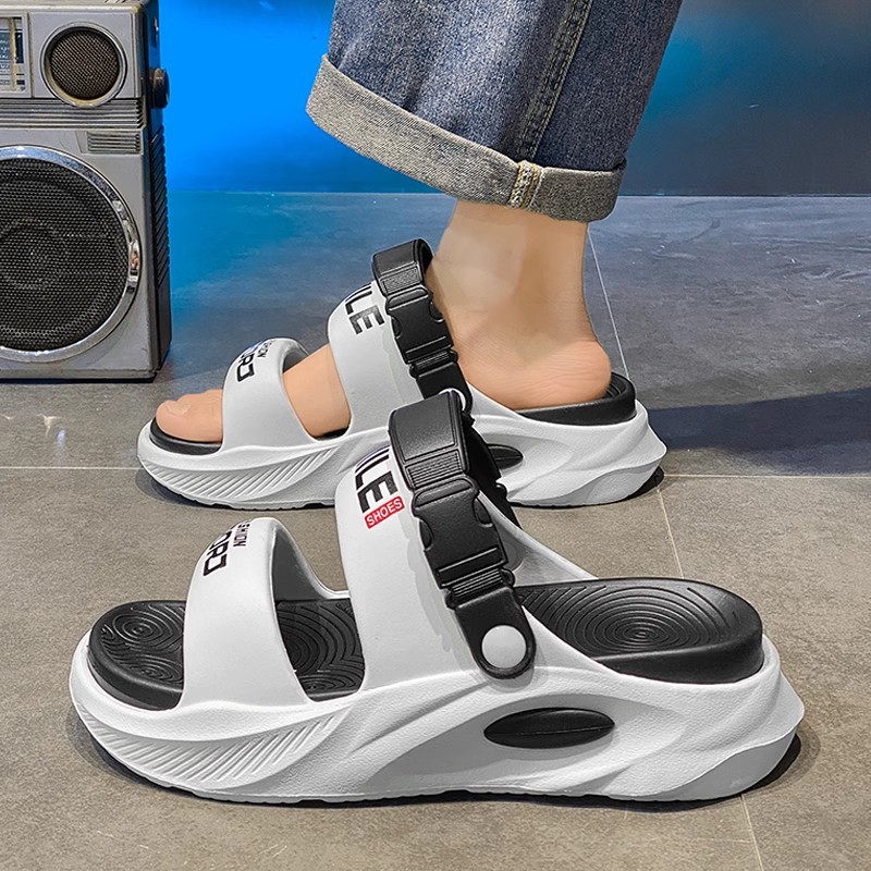 Zapatillas de playa de suela gruesa transfronteriza verano para hombres 2025 nuevo estilo exterior de doble uso de suela blanda conducción antideslizante de una pieza