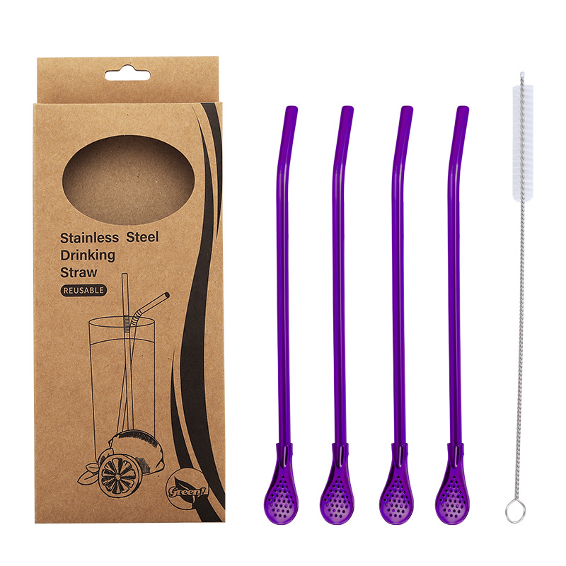 304 cuchara de paja de filtro de acero inoxidable cuchara de té perfumada vajilla cuchara de agitación de paja de bebida chapada en titanio