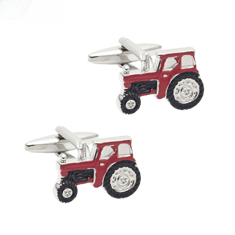 New Red Tractor Enamel Metal Cufflinks for Export Men's French Style Shirt Cufflinks Wholesale