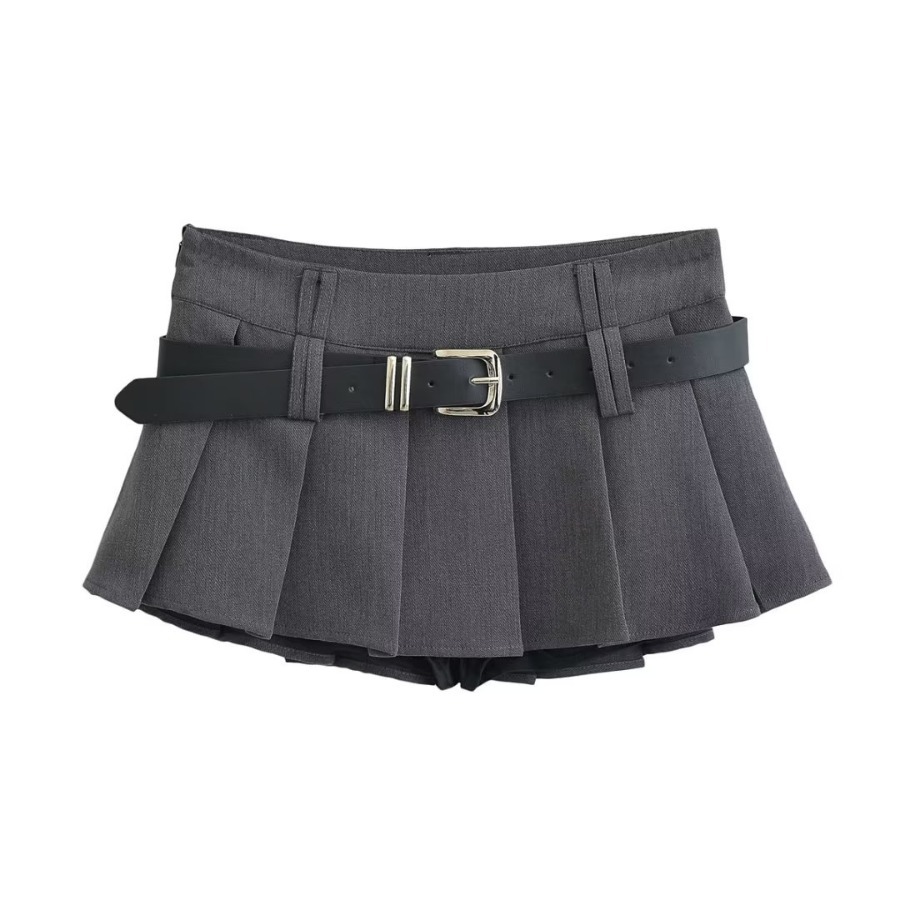 Falda plisada estilo colegial para mujer con cinturón antifugas_voghion.com