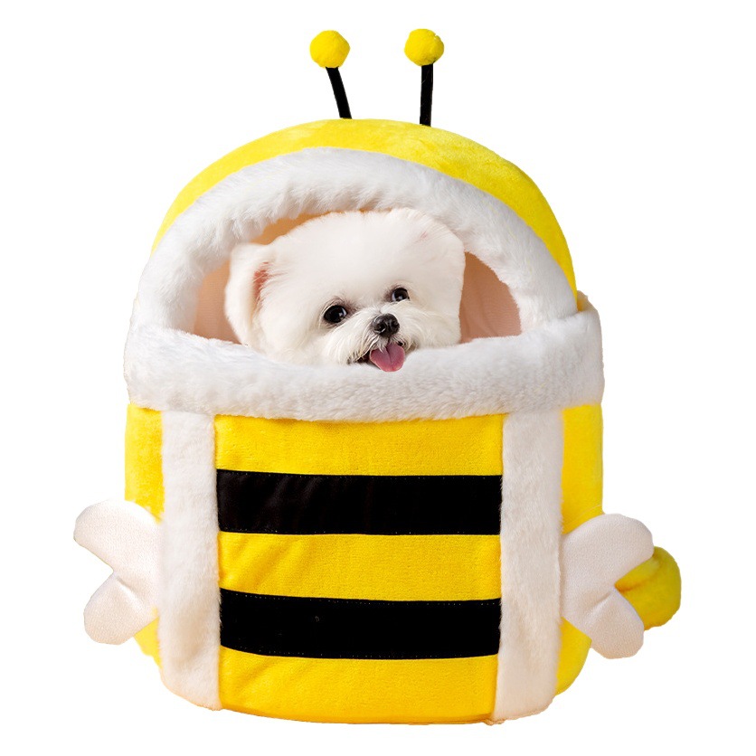 Otoño e invierno perro lindo pequeña abeja embrague caliente engrosada gato bolsa mascota bolsa mochila suministros al por mayor