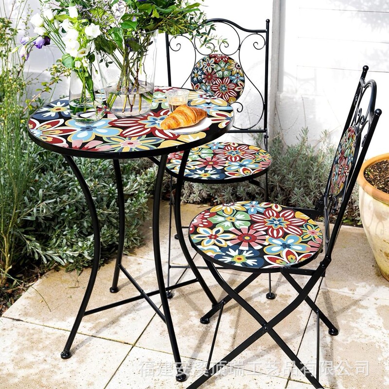 Outdoor and Indoor Floral Ceramic Tile Tabletop Mosaic Tables and Chairs, Suitable for Patio, Garden, Living Room, and Bistro Outdoor and Indoor Floral Ceramic Tile Tabletop Mosaic Tables and Chairs, Suitable for Patio, Garden, Living Room, and Bistro