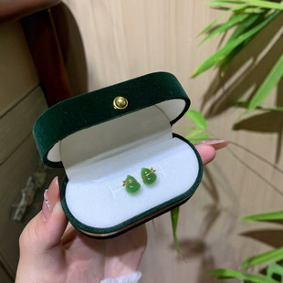 Exquisite apple green gourd earrings, 18k heavy gold inlay, no impurity, no crack, no black, bold and long solid