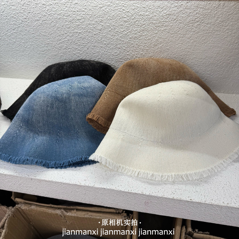 韩版百搭春夏个性毛边针织盆帽折叠水洗男女港风复古毛线渔夫帽潮