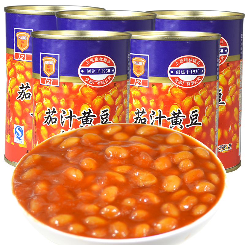 上海梅林茄汁黄豆罐头425g/罐带拉环即食香焖番茄黄豆茄汁罐头