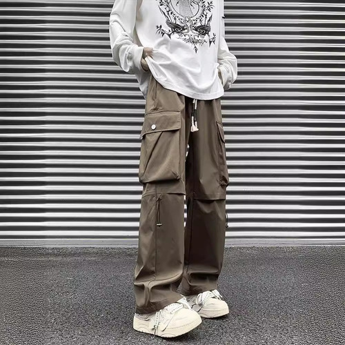 Men's Spring/Fall Trendy Streetwear Cargo Pants: Outdoor Functional Trousers with Straight Fit, Plus Sizes, Perfect for Casual Wear