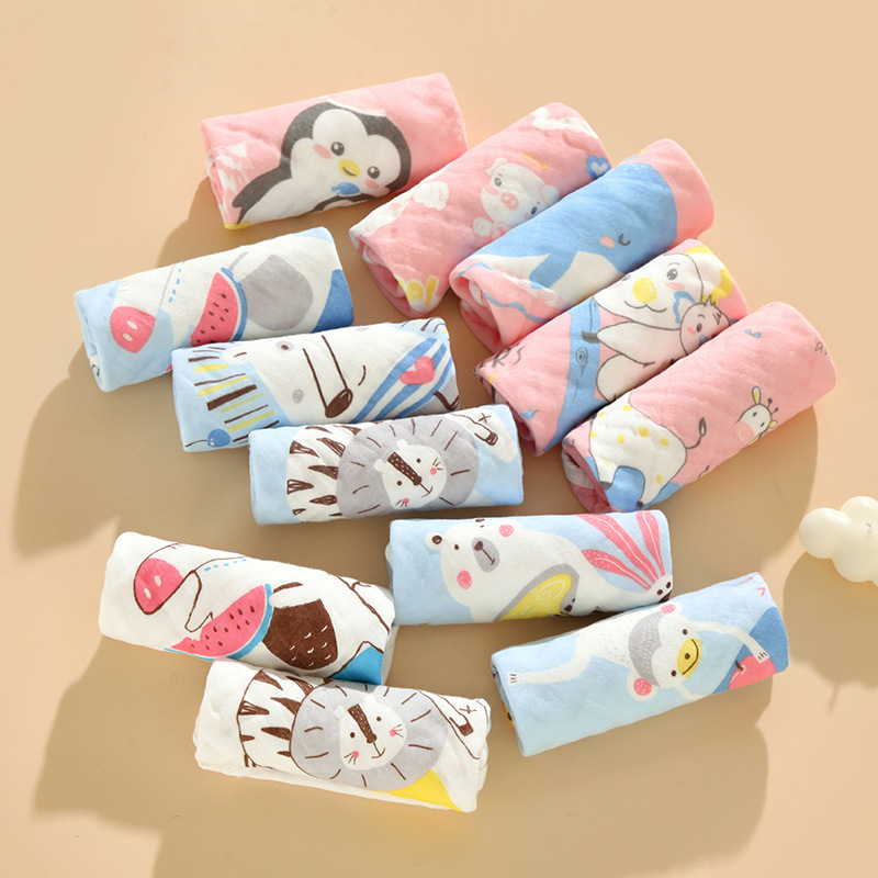 Toallas cuadradas tipo A gaza de algodón absorbente de agua transpirable impresión de lavado facial toallas cuadradas toallas para niños recién nacidos