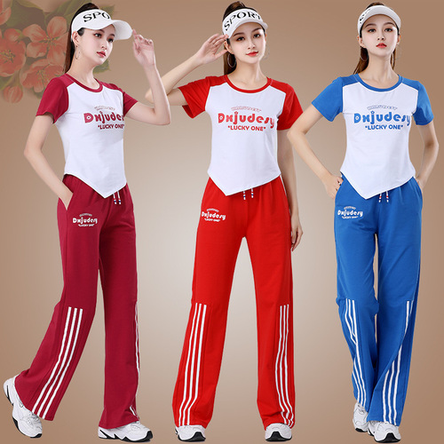  Square Dance Costume Team Performance Ghost Step Dance Summer Short Sleeve Long Pants Set Casual Sportswear Women's New Arrival